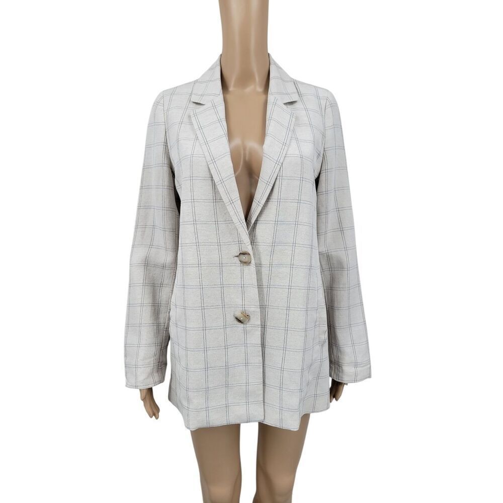 Madewell Linen Bkend Women’s Neutral Plaid Blazer Jacket